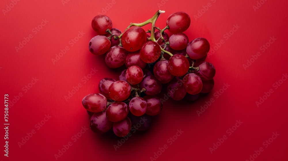 Red grapes on a red background. Food and drinks, ingredients. Healthy eating.