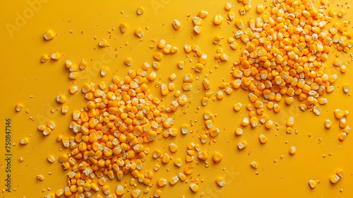 Vibrant yellow corn kernels scattered on a textured surface. perfect for culinary backgrounds. simple and organic aesthetic. AI