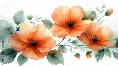 Watercolor poppy flowers background