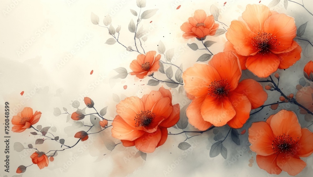 Watercolor poppy flowers background - obrazy, fototapety, plakaty 