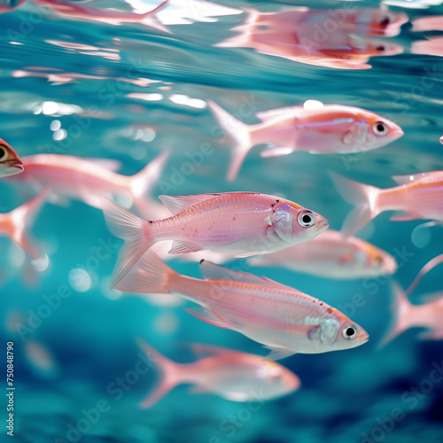 A serene underwater scene featuring colorful fish swimming in clear water, capturing the beauty of marine life. Ideal for nature, ocean, and wildlife themes. photo