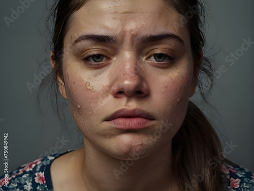 Portrait of a girl with acne problems