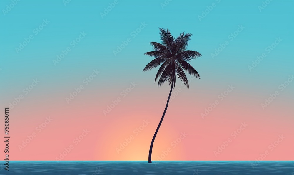 Fototapeta premium A single palm tree stands against a minimalist background