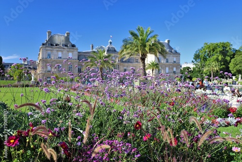 Luxembourg's Gardens in paris , famous park ifull of statues and flowerbeds photo