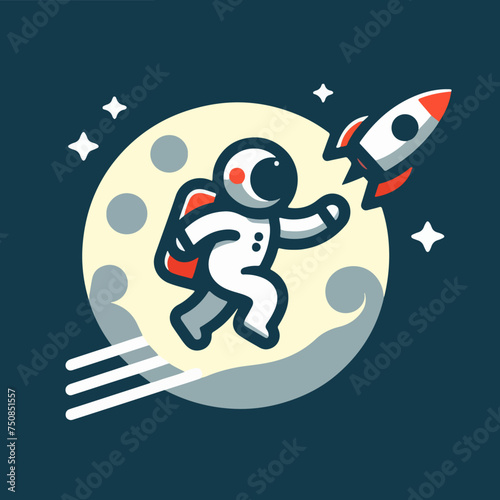 astronaut, rocket and moon- vector illustration concept