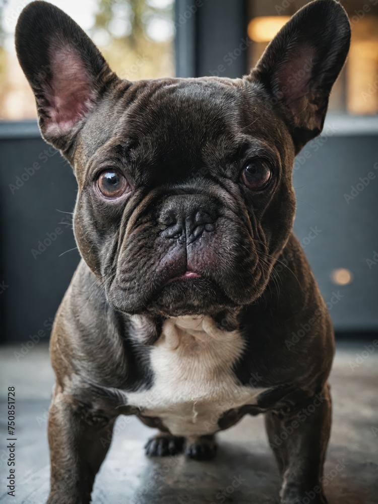 Portrait of a Boxer Bulldog, close-up of the beautiful pet on a neutral blurred background