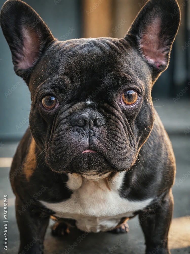 Portrait of a Boxer Bulldog, close-up of the beautiful pet on a neutral blurred background