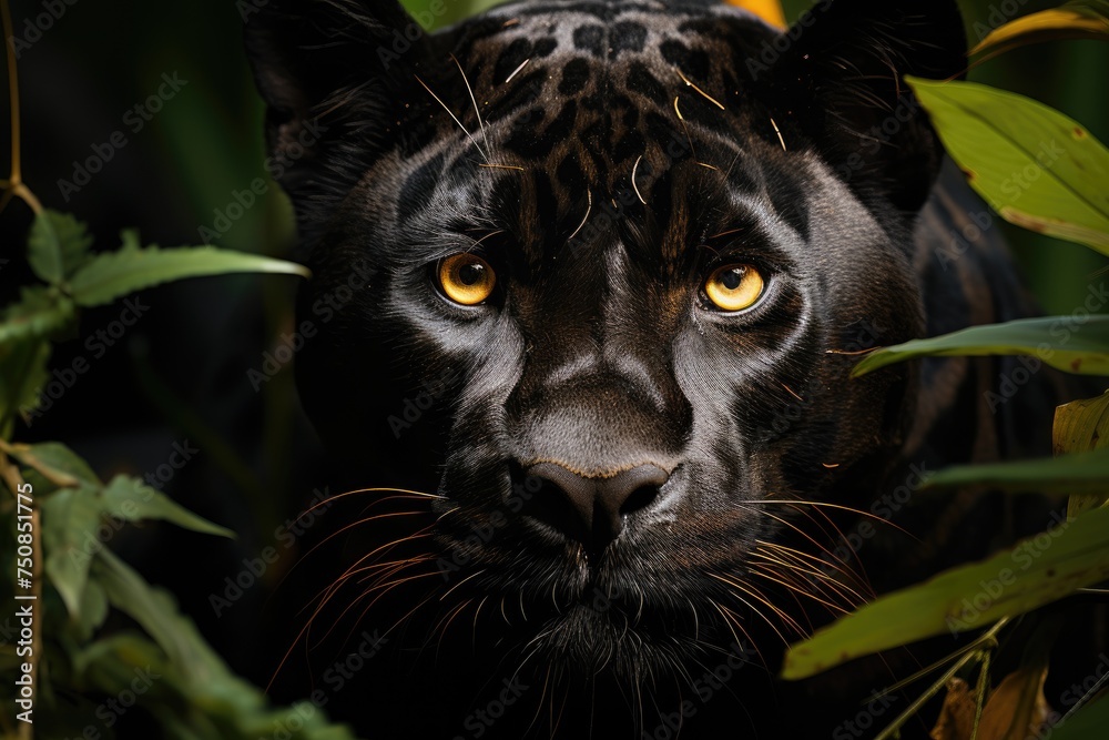 Black Panther emerges from the jungle in virtual reality., generative IA
