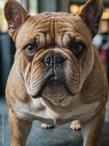 Portrait of a Bulldog, close-up of the beautiful pet on a neutral blurred background © Nalitana