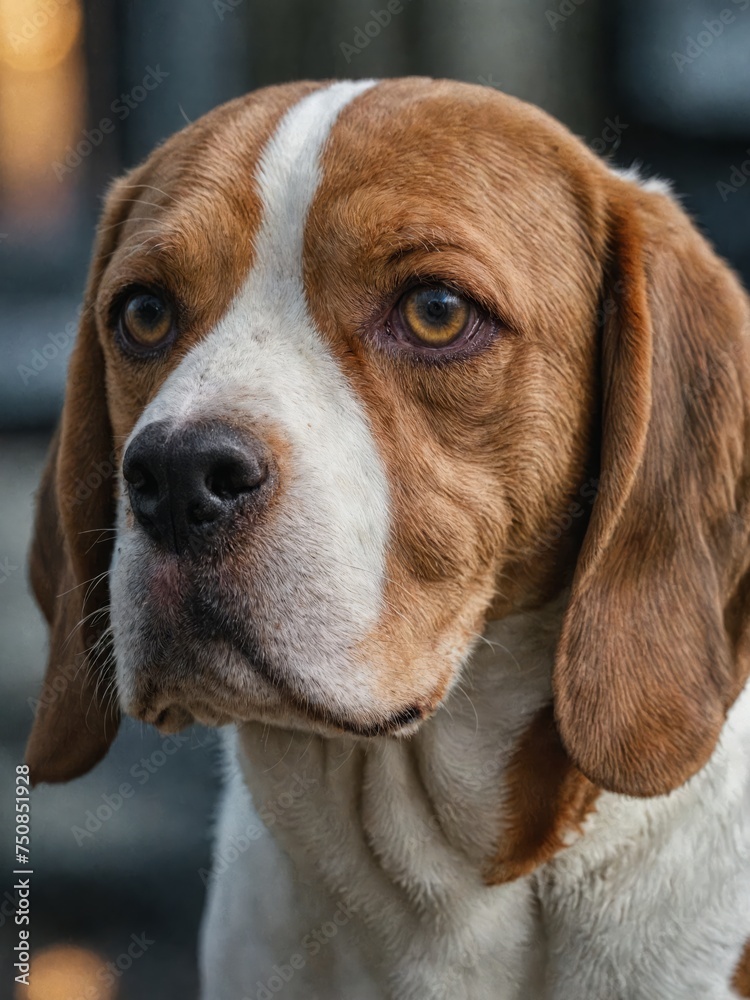 Portrait of a Beagle dog, close-up of the beautiful pet on a neutral blurred background Portrait of a Beagle dog, close-up of the beautiful pet on a neutral blurred background