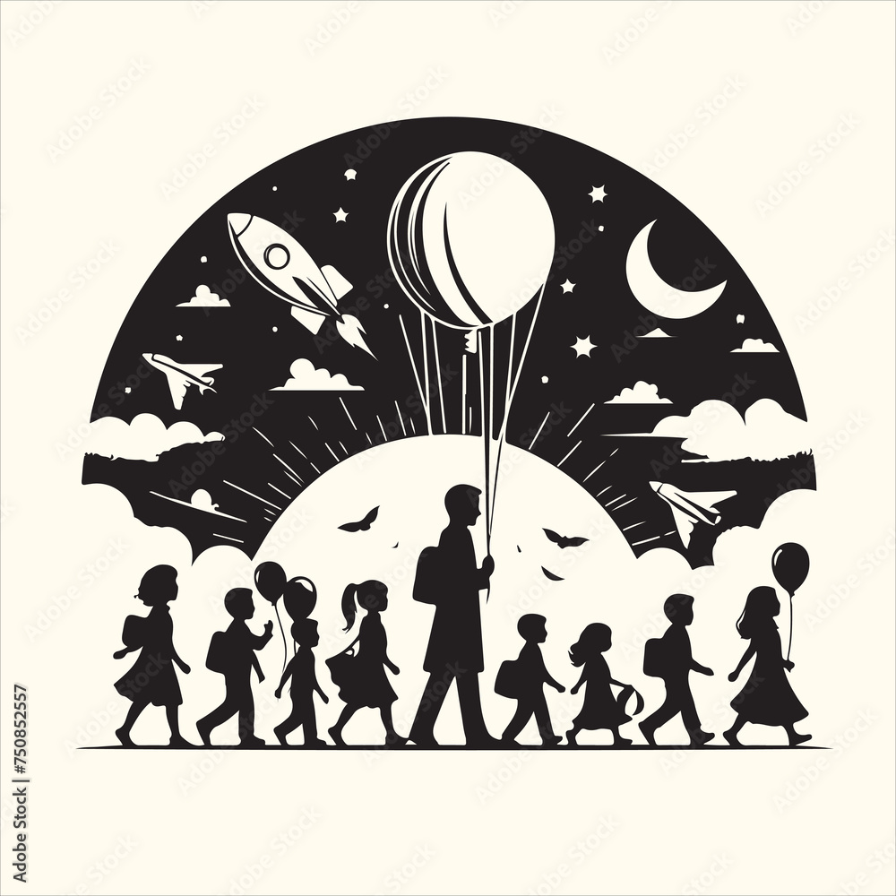 Obraz premium International Children's Day Silhouette Vector Illustration