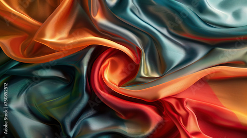 Luxurious Silk Fabric Swirl in Vibrant Colors, created with Generative AI technology