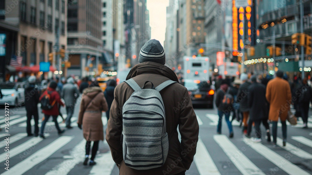 man walking in the city with people man walking in the city with people