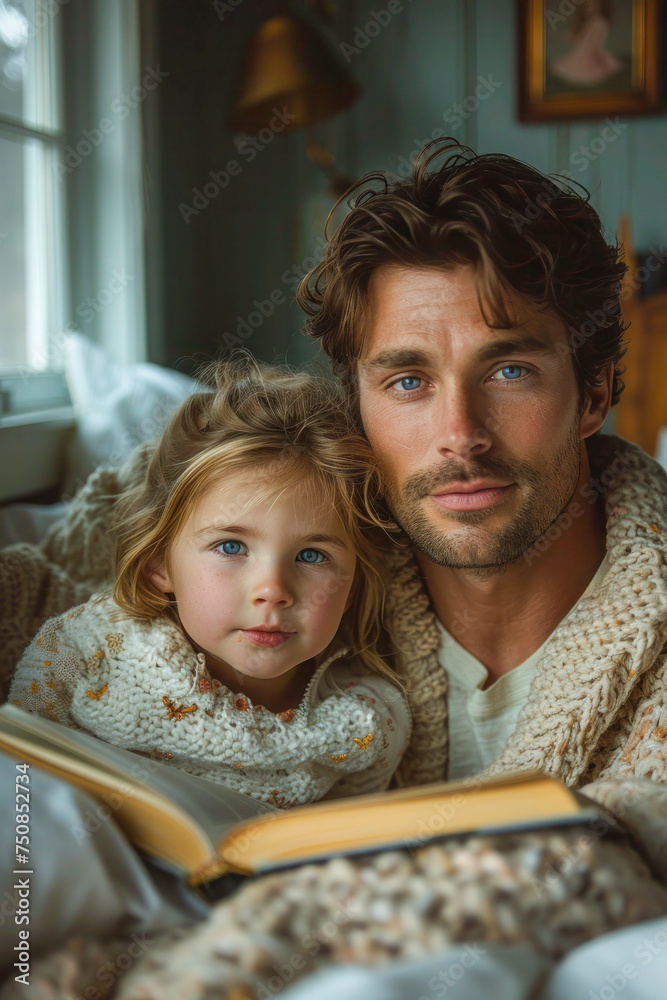 Obraz premium Father and Daughter Engrossed in a Book Together