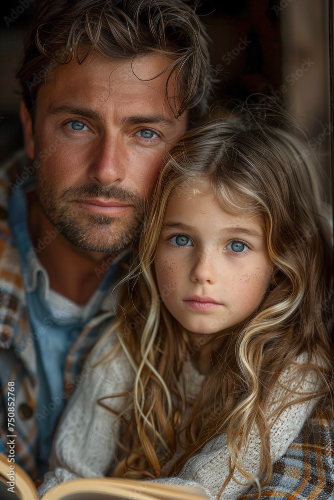 Father and Daughter Engrossed in a Book Together Father and Daughter Engrossed in a Book Together
