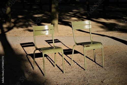 Luxembourg's garden's chairs , famous and beautiful park in Paris , France