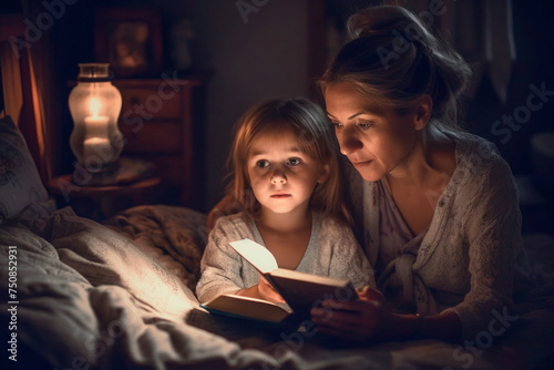 Mother and daughter enjoying bedtime story together