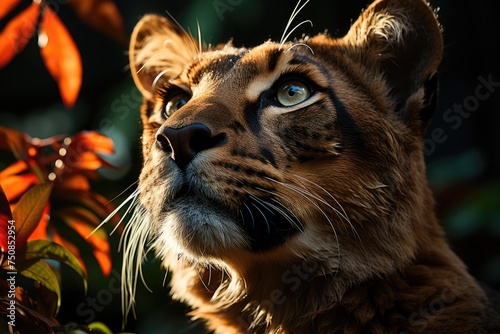 Puma in the tropical rainforest, observing his prey., generative IA