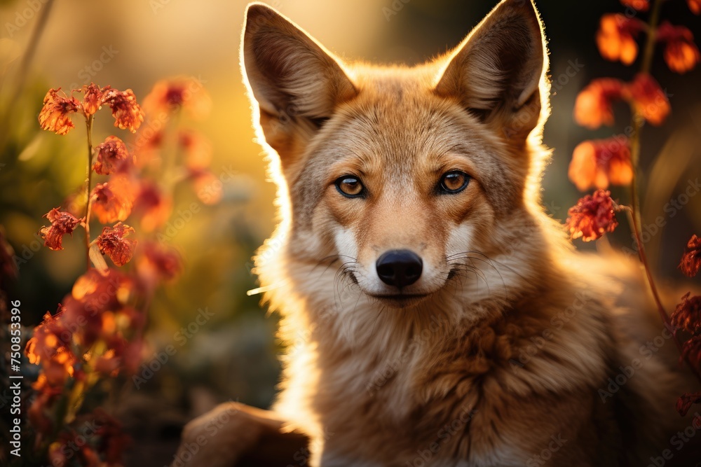 Fototapeta premium Adaptable coyote in the desert at dusk., generative IA