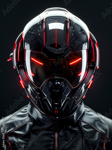 Futuristic Red and Black Motorcycle Helmet Design created with Generative AI technology. © Fernando Cortés