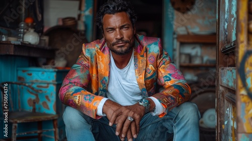 Stylish Man in Colorful Blazer Generative AI © AlexandraRooss