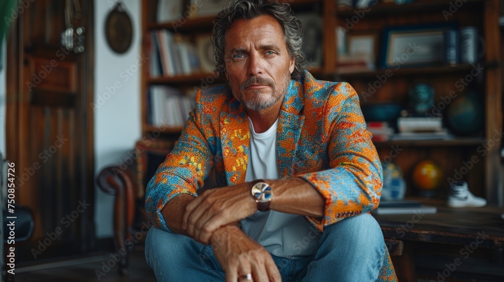 Stylish Man in Colorful Blazer and White T-Shirt Generative AI Stylish Man in Colorful Blazer and White T-Shirt Generative AI