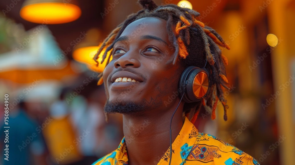 Obraz premium Young Black Man with Colored Dreadlocks in Modern Casual Style Generative AI