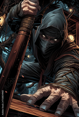 Ninja warrior illustration in a comic book or graphic novel style