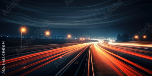 A long exposure photo of a highway at night background