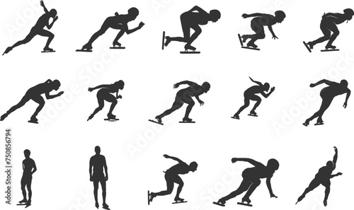 Speed skating silhouettes, Speed skater silhouette, Speed skating svg, Speed skating vector illustration photo