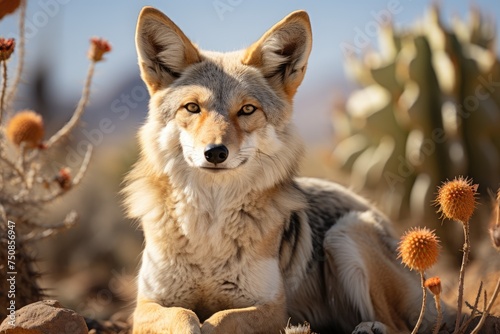 Coyote in the desert in educational poster., generative IA