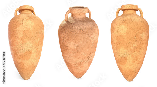 Photography antique cracked vase for water on white background