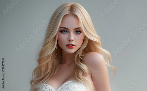 Young blonde woman with long blonde hair and blue eyes. Sexy and gorgeous blonde woman. Portrait of an blonde female model. Closeup face of beautiful girl with natural makeup. Beauty Blue eyes.