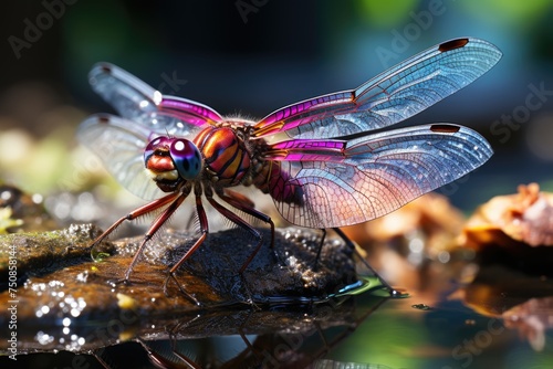 Iridescent dragonfly in nature, surrounded by vibrant colors., generative IA © JONATAS