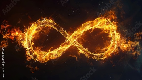 Burning infinity symbol. Eternity sign on fire. Isolated on black background. AI Generated