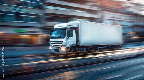 white truck in dynamic side view, conveying swift transportation on the highway