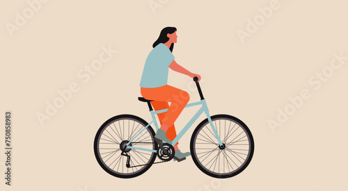 Woman Ride a Bicycle for Healthy Wellness, Female Character on Bike, Eco-Friendly, Active Lifestyle and Transport Concept, Vector Flat Illustration Design