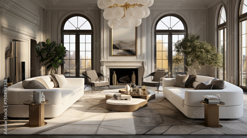A modern living room with a statement lighting fixture that adds a touch of glamour A modern living room with a statement lighting fixture that adds a touch of glamour