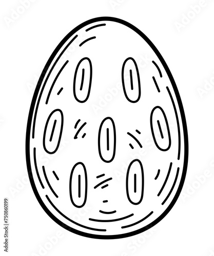 Coloring book Easter egg with pattern sketch. Holiday symbol. Hand drawn vector illustration.