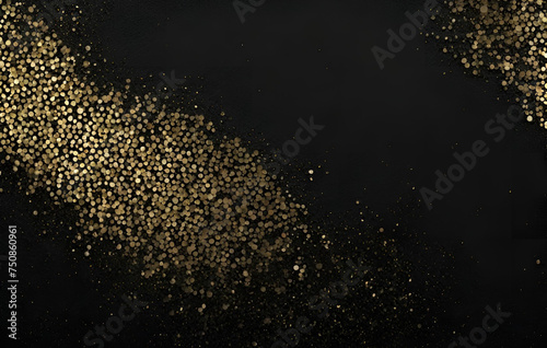 Black festive background of golden glitter lights. christmas backdrop, selective focus, Gold glitter texture on black background festive background golden explosion of confetti design element