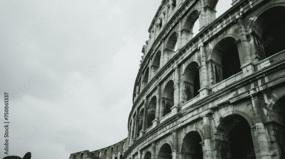 Obraz premium a majestic Colosseum against a clean white background. Highlight the iconic beauty of Rome's ancient amphitheater, perfect for design projects