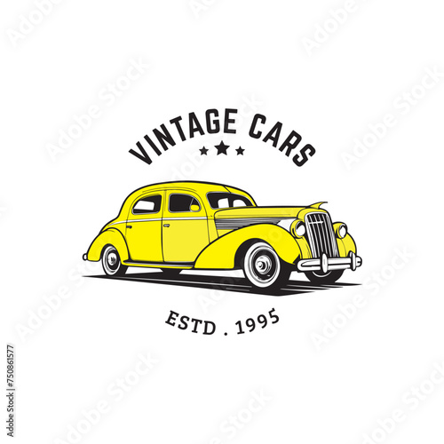 Classic retro vintage style Yellow Car logo. Car silhouette. retro car drawing. Vector illustration. editable file format. old style car logo