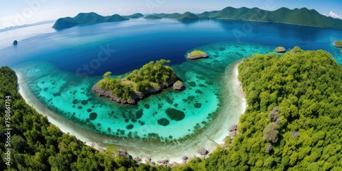 beautiful sea and ring coral view from the top of bohey dulang island