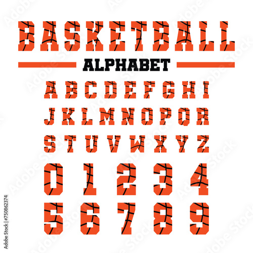 Basketball Alphabet Letters Numbers Vector Illustration..