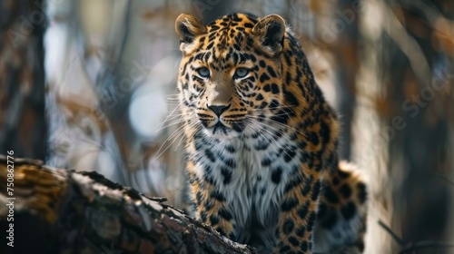 Amur Leopard in the Forest Background created with Generative AI Technology © Animals Creator