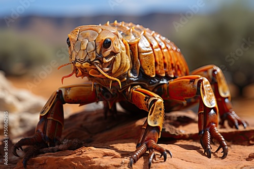 Scorpion in a deserted environment, defensive posture., generative IA photo