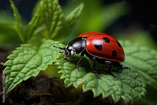 Ladybug stands out on an insect exhibition., generative IA