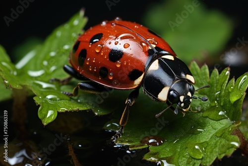 Ladybug in the garden, controlling pests., generative IA