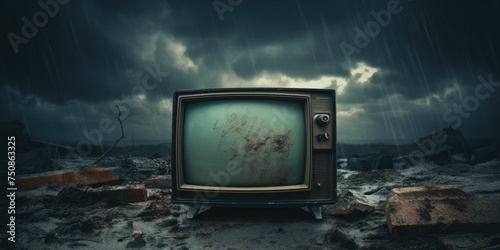 cloudy television with oxidized electronics humming in the background Old Analog TV 