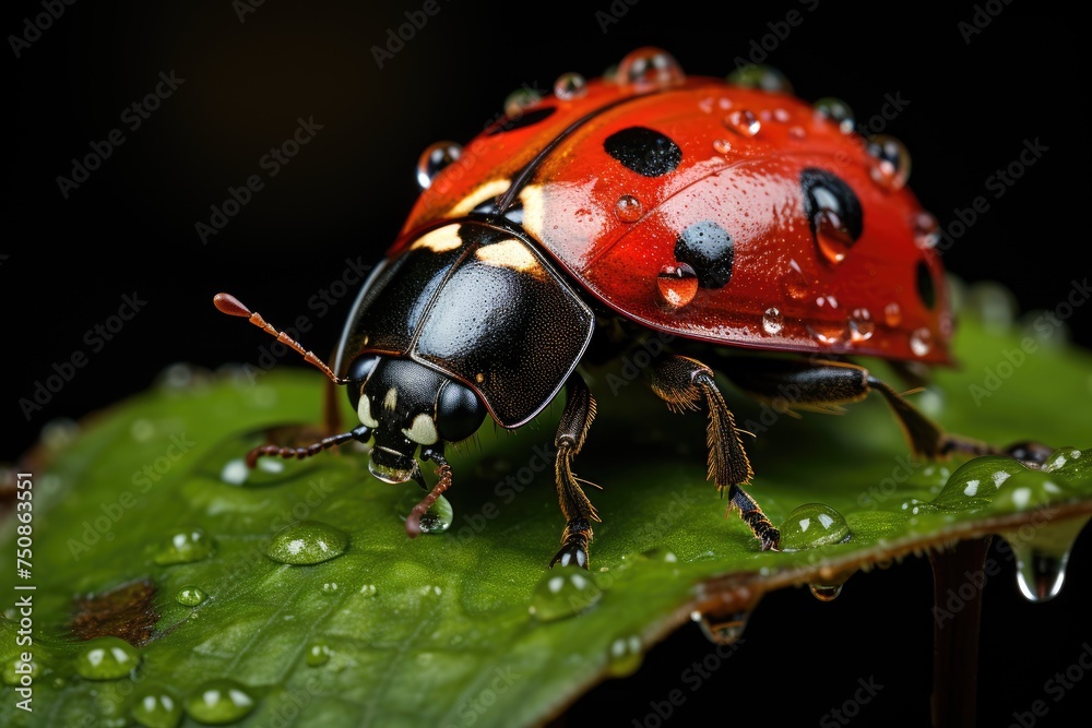 Naklejka premium Ladybug displays delicate wings in scientific framework., generative IA